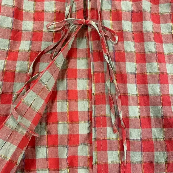 Fate Open Tie Back Top Red/Light Brown‎ Plaid Long Sleeve Size M - Picture 5 of 13